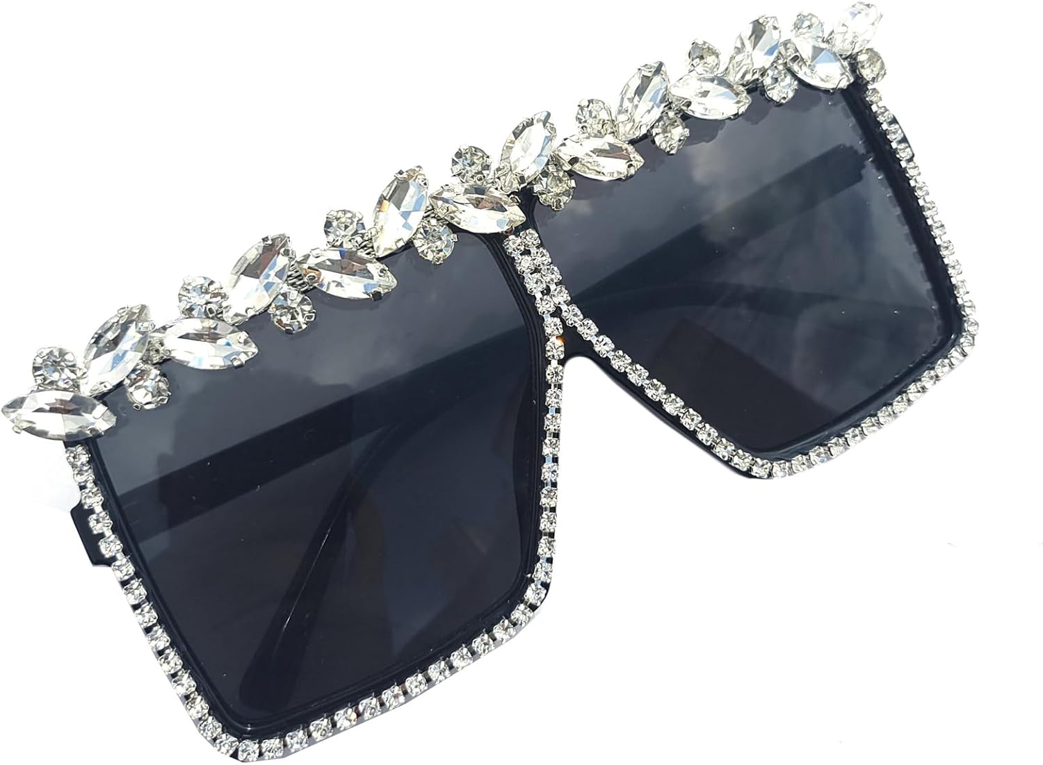 

Солнцезащитные очки Helena Y2K увеличенного квадратного размера с кристаллами и стразами, эффектные очки с плоской верхней частью, праздничные солнцезащитные очки для женщин, Black