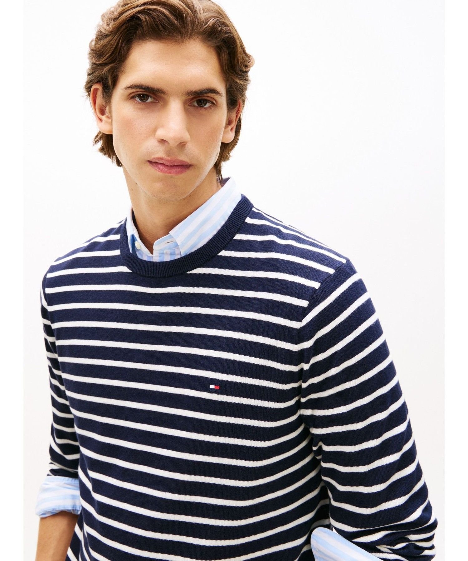 Хлопковый вязаный пуловер с круглым вырезом TOMMY HILFIGER, Navy 0A5 — фото 2