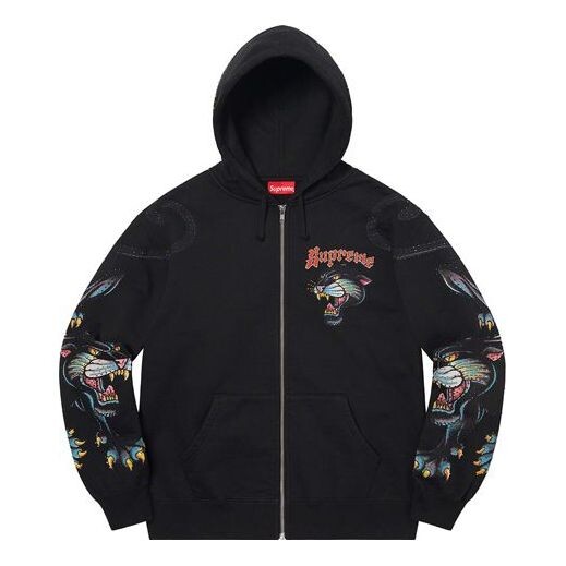 

Толстовка panther zip up hooded sweatshirt 'black red white' Supreme, черный