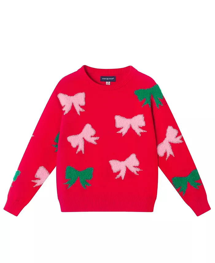

Детский свитер для девочек с жаккардовыми бантами Andy & Evan, красный