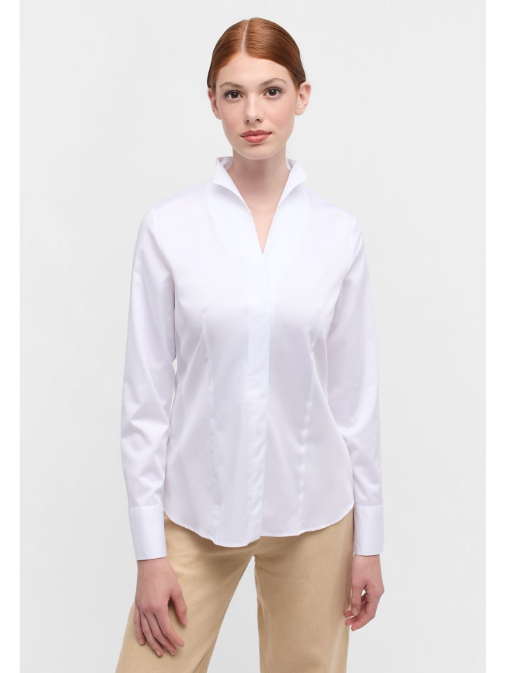 

Атласная блузка-рубашка с длинным рукавом белого цвета Eterna