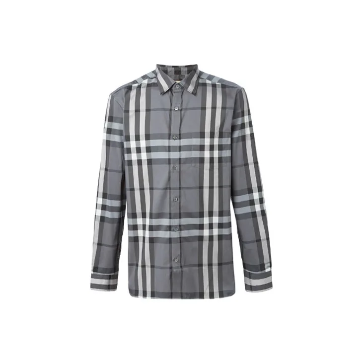 Рубашка Burberry мужская клетчатая из эластичного хлопка, серо-бело-черный