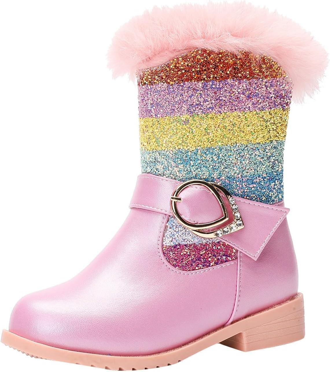 

Детские ботильоны для девочек с боковой молнией, средняя длина, круглый носок, блестящие высокие ботинки, удобные праздничные ботильоны для малышей IWIHMIV, Pink