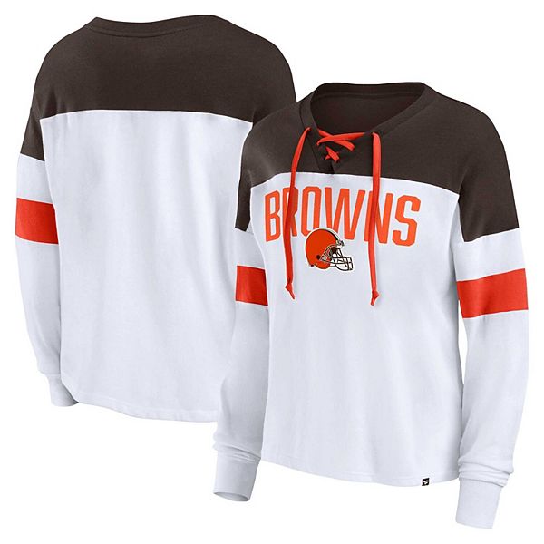 

Женский топ Fanatics Branded бело-коричневый Cleveland Browns plus size Even Match с длинным рукавом и шнуровкой Unbranded