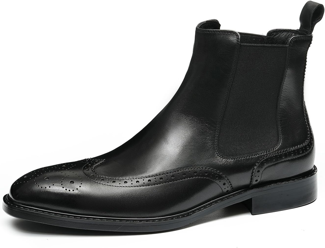 

Мужские ботинки Santimon Chelsea черные из кожи с крыльями и перфорацией, модные формальные ботинки на каждый день с застежкой без шнурков