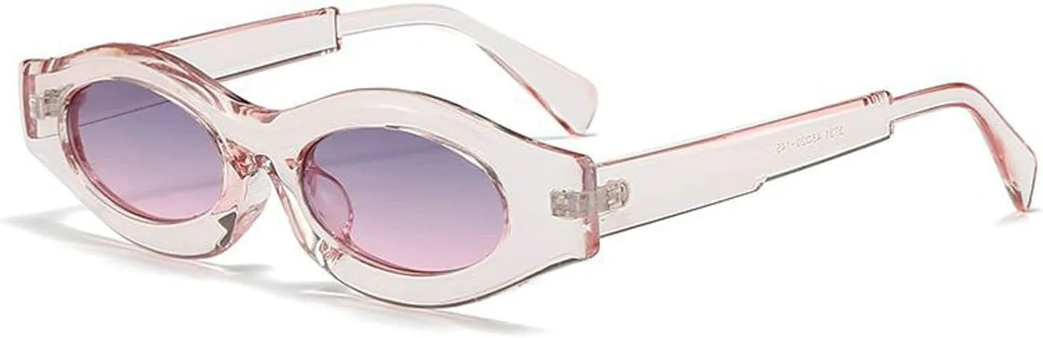 

Ретро-солнцезащитные очки овальной формы для женщин, стильные «кошачий глаз» в стиле 90-х, легкие, узкие, модные, с защитой от УФ-излучения mincl, Pink Purple