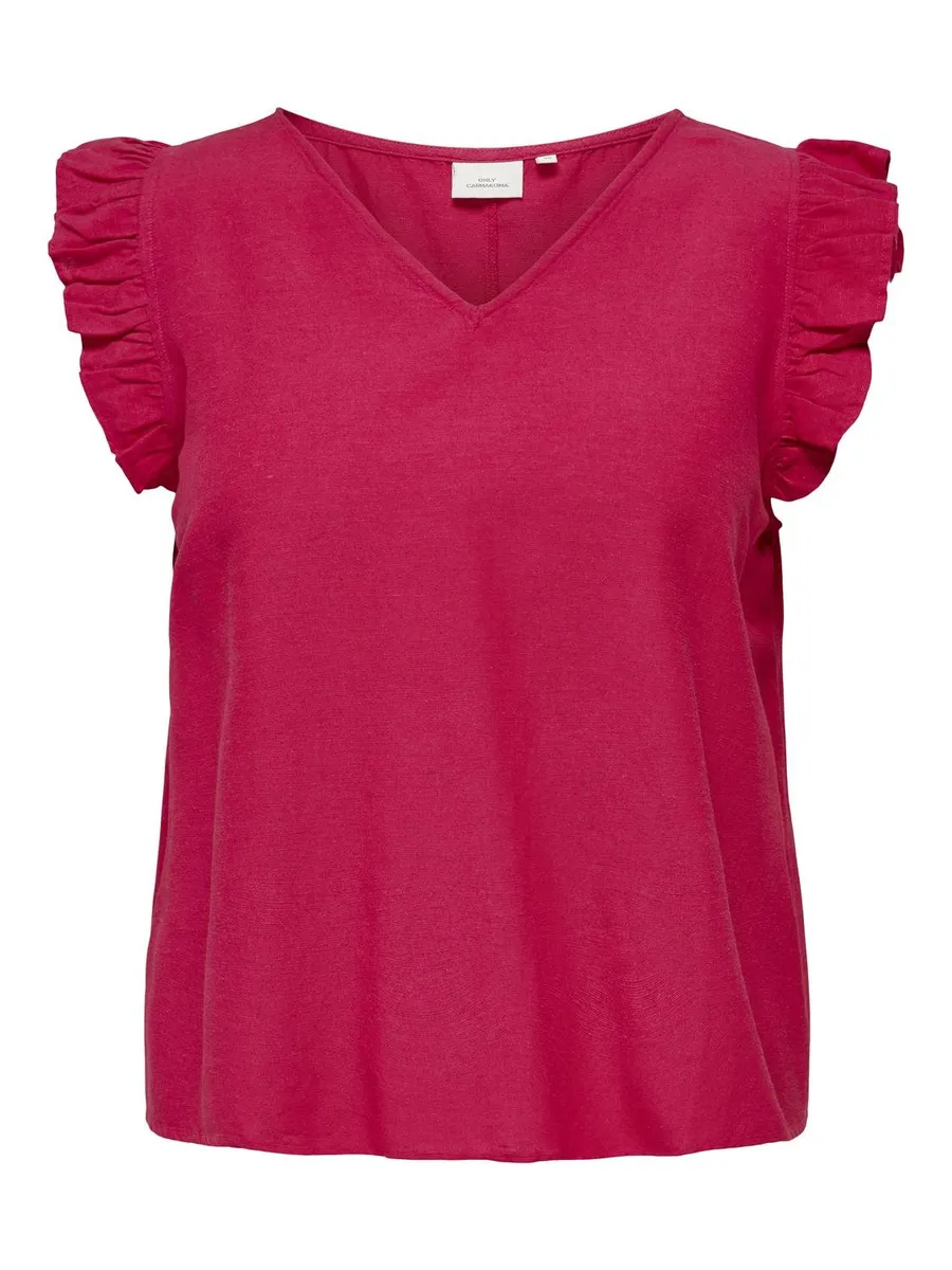 

ONLY CARMAKOMA блузка с короткими рукавами "CARJUPITER LIFE S/L FRILL TOP WVN", цвет Viva Magenta