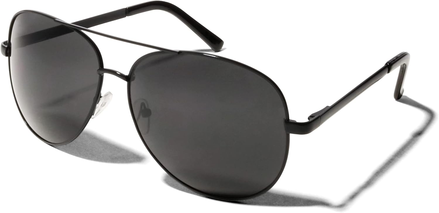 

Солнцезащитные очки ShadyVEU Classic Retro UV400 в металлической оправе, увеличенного размера, в стиле «авиатор», с зеркальными линзами и регулируемой застежкой, для мужчин и женщин, Black Frame / Black Lens