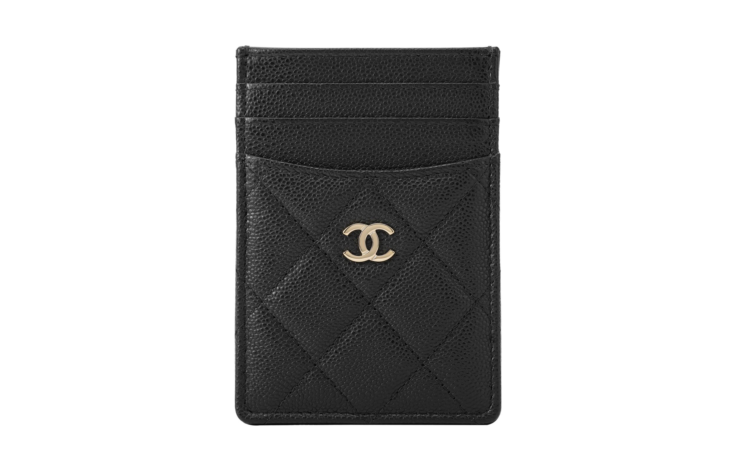 

CHANEL Кожаный кошелек для монет из телячьей кожи личи Держатель для карт Женский черный