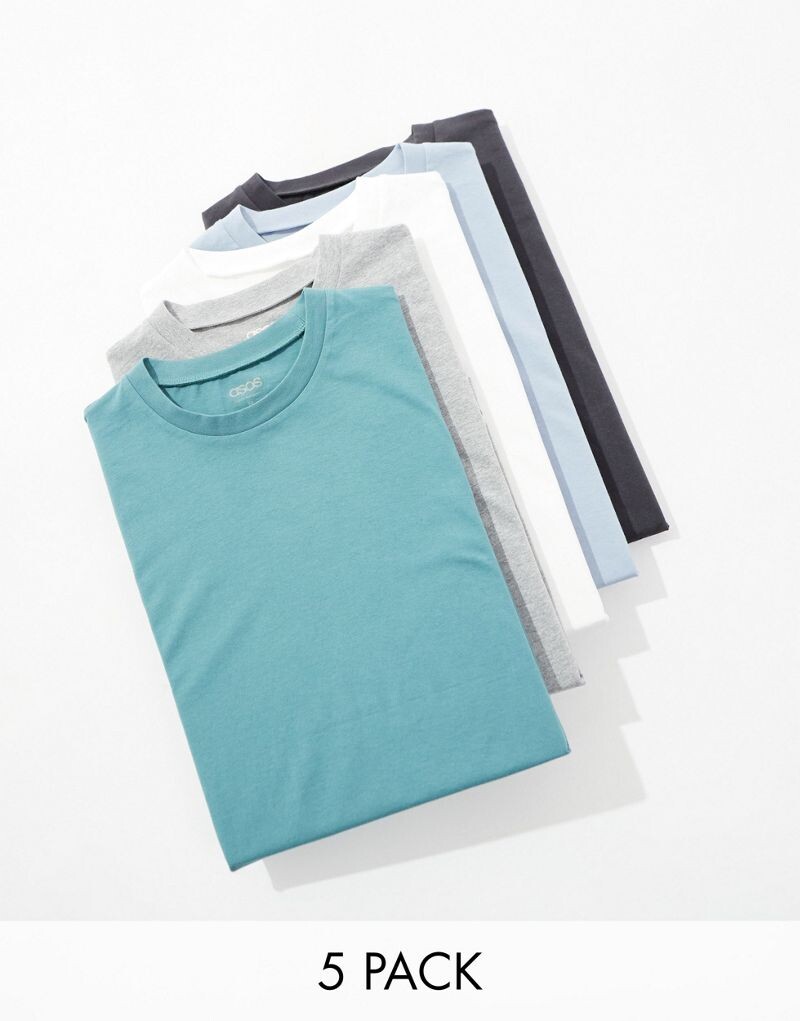

ASOS DESIGN — набор из 5 больших футболок разных цветов