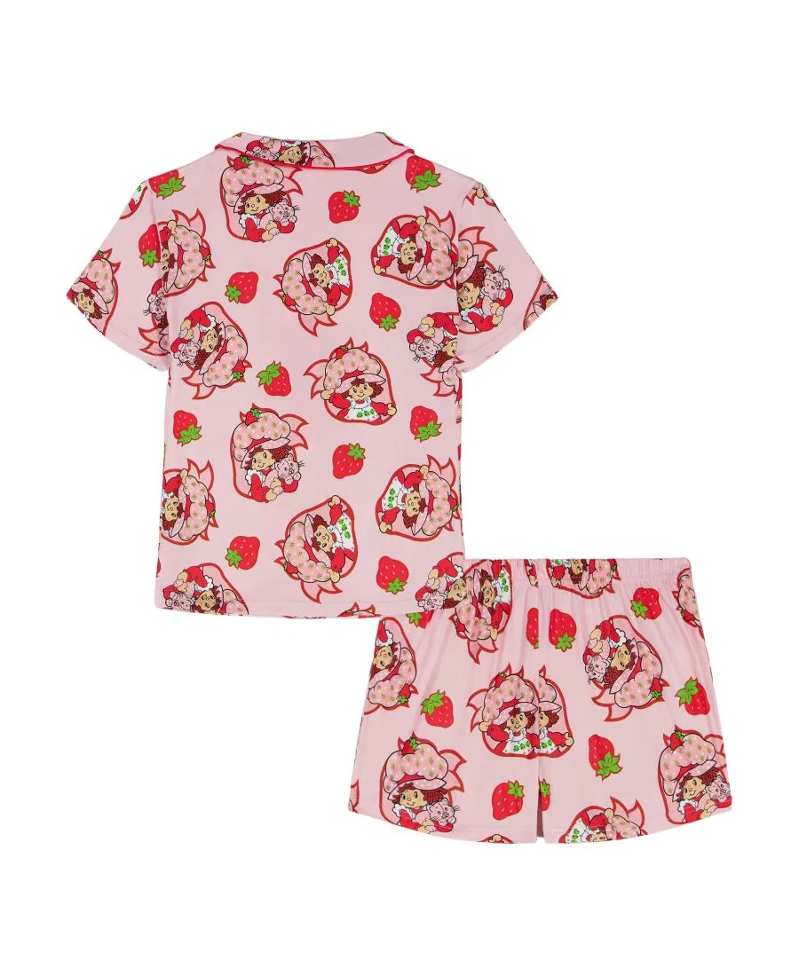 Комплект детской пижамы для девочек 2T-4T: топ с вырезом и шорты с принтом Strawberry Shortcake, розовый — фото 2