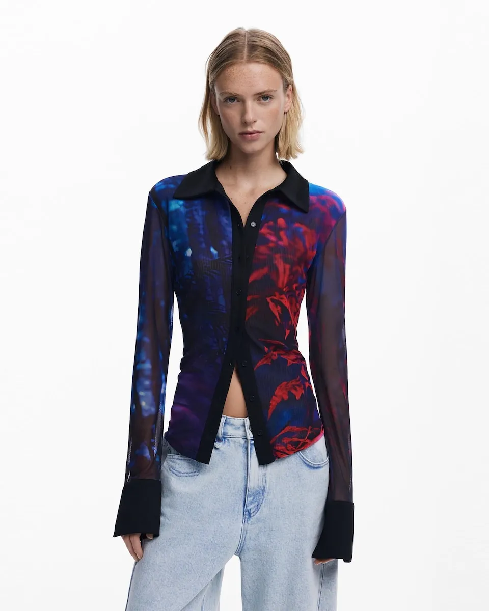 

Женская рубашка на пуговицах из шифона Desigual, синий/черный