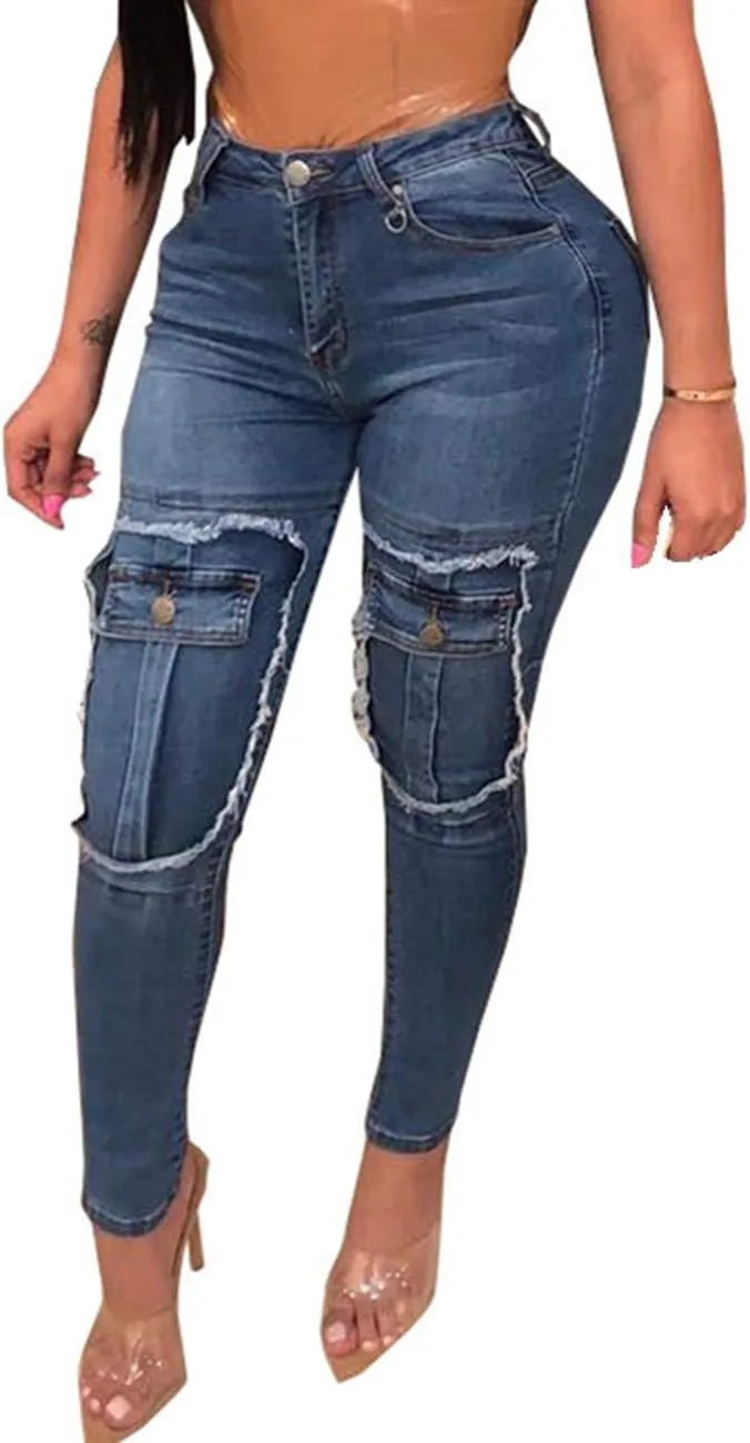 

Cresay женские джинсы скинни с высокой талией и потертостями