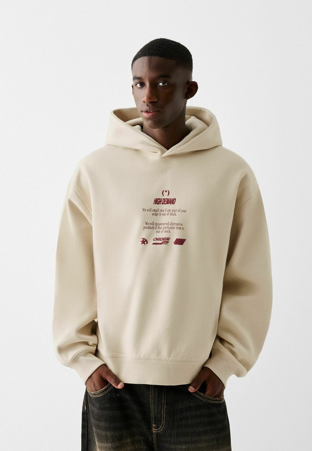 

Толстовка с капюшоном PRINTED HOODIE Bershka, бежевый