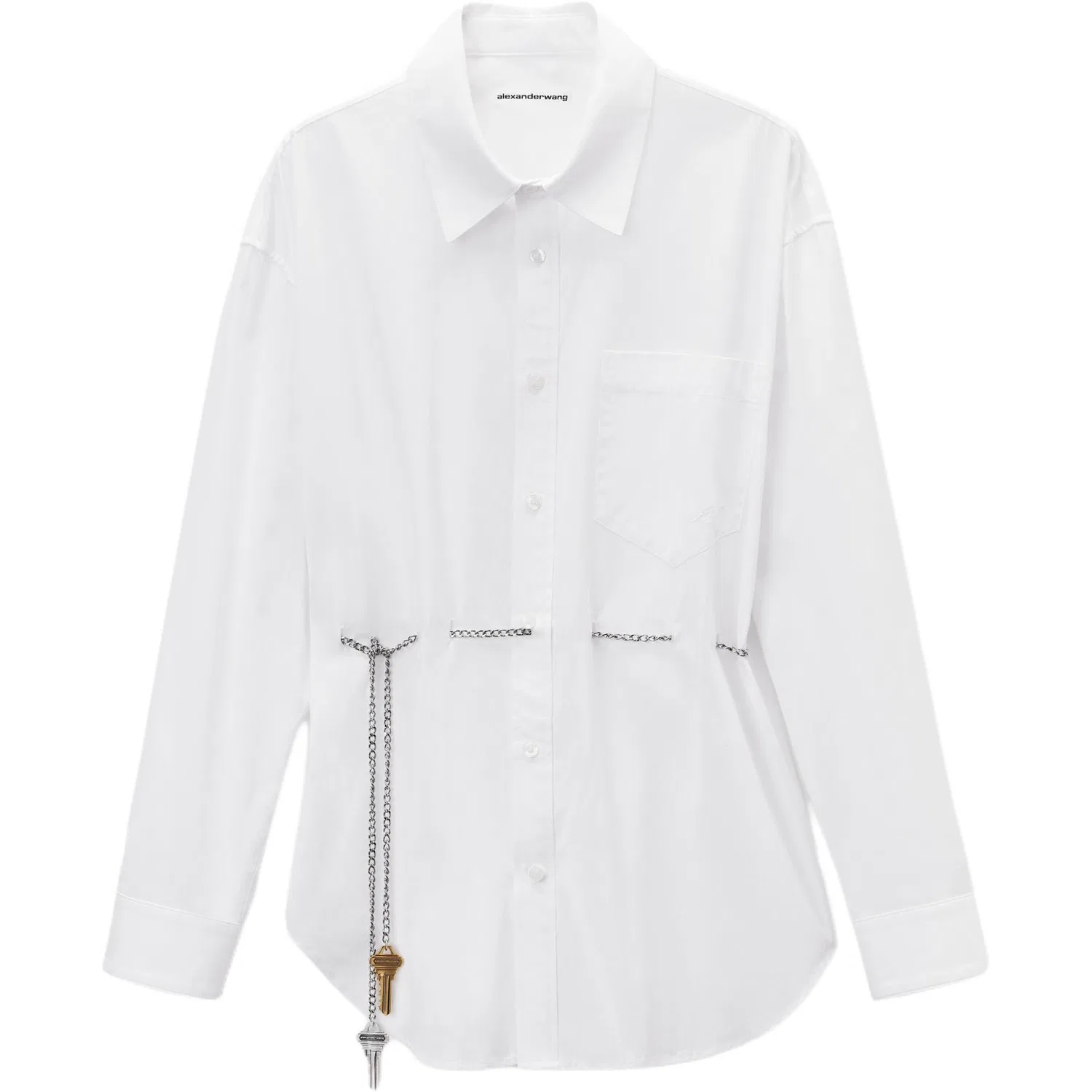 Рубашка с длинным рукавом, воротником и цепочкой на поясе Alexander Wang, White