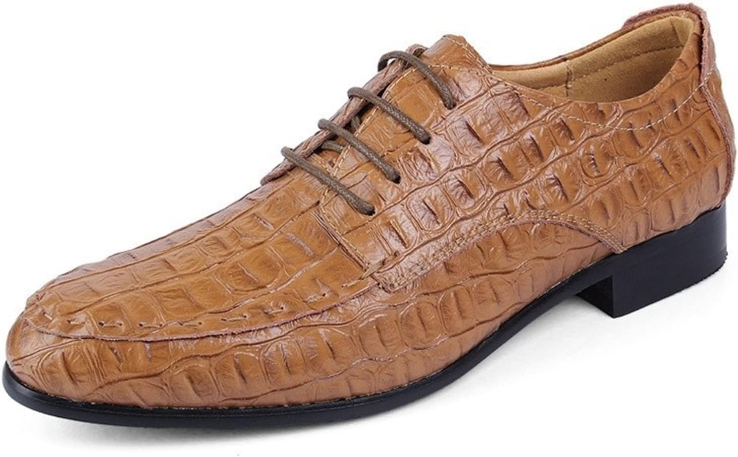 

Мужские классические туфли с шнуровкой, тиснение под крокодила, носок типа «фартук», модель дерби, кожа, противоскользящая резиновая подошва, каблук, для вечеринок Xjsdjhount, коричневый