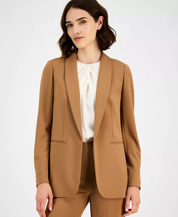 

Женский блейзер с шалевым воротником и открытым спереди Anne Klein, коричневый