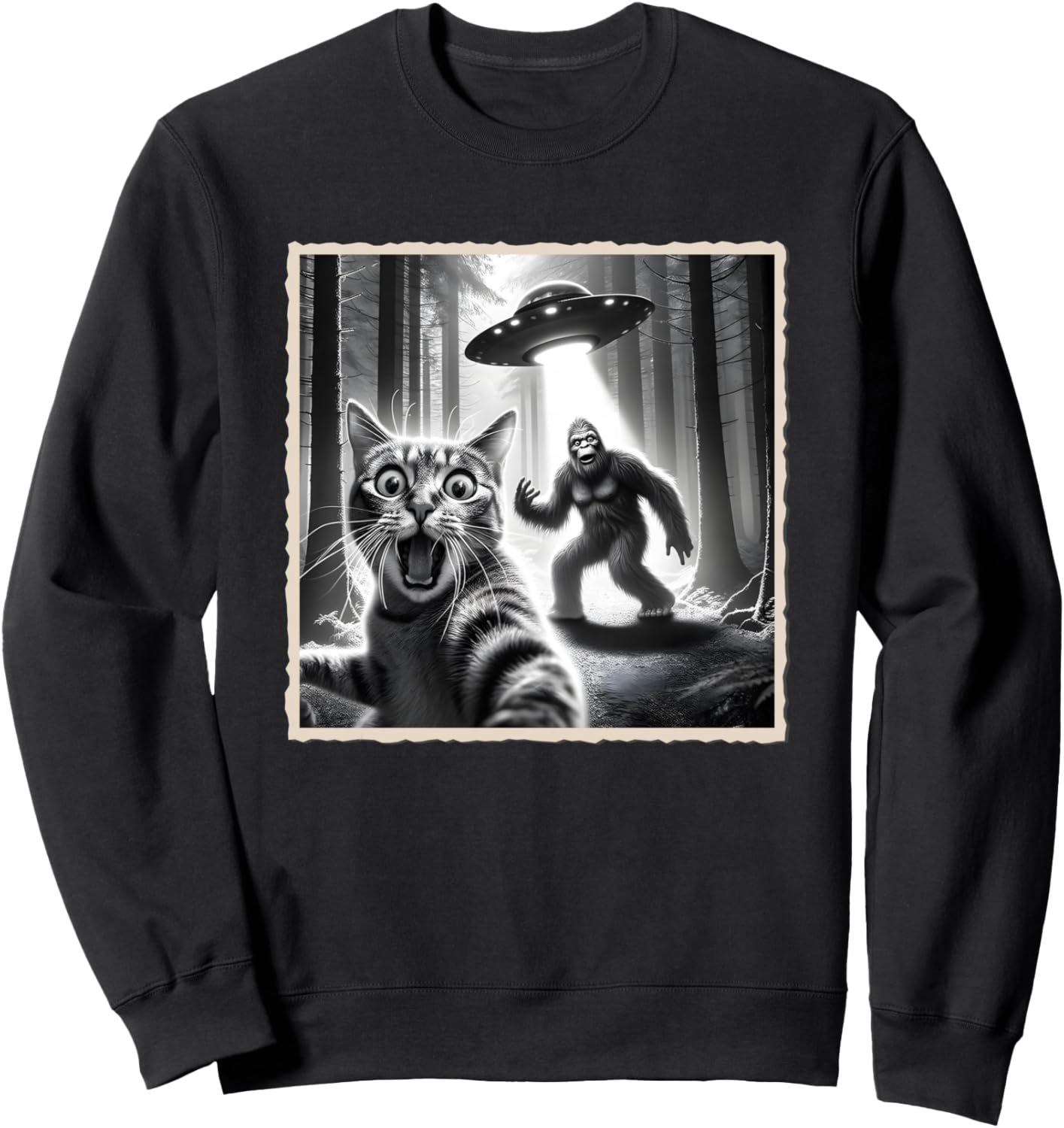 

Селфи кошки с Бигфутом и НЛО, Забавная толстовка с изображением снежного человека и кошки Cat Lover Gifts For Women, Men & Kids V8Z, черный