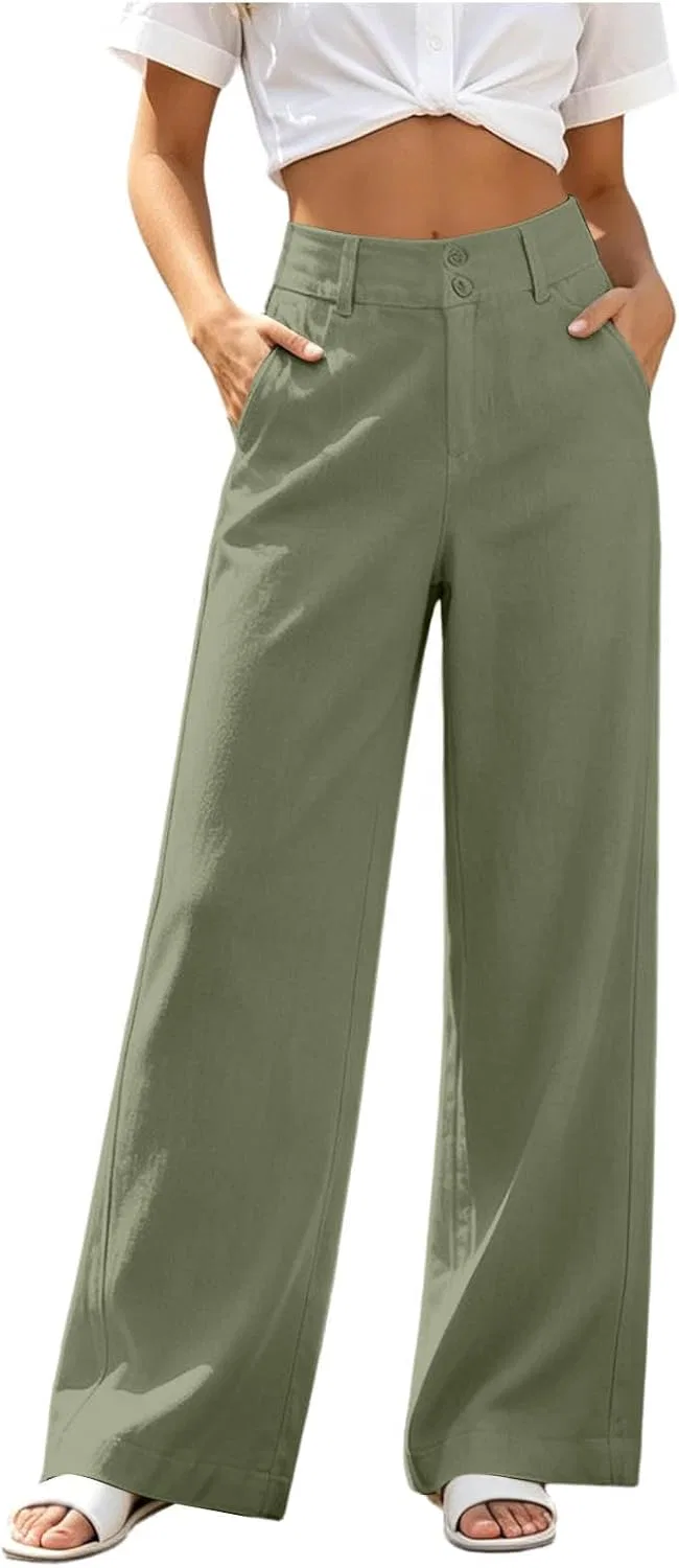 Джинсы свободные, Women's Cross Hem Wide Leg Jeans High Waisted Loose Fit Denim Pants with Pockets Summer Casual Beach Vacation Clothes, Army Green — фото 2