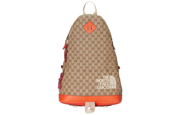

GUCCI Холщовый рюкзак с кожей унисекс, эбеновое дерево/бежевый/оранжевый