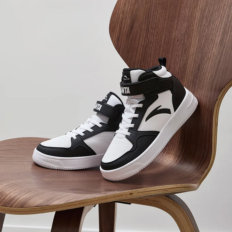 Antakids Synthetic Leather Lightweight Cushioning High top Kids' Skateboarding Shoes Black White — фото 4