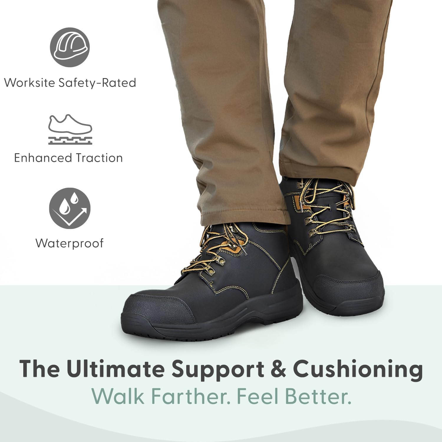 Мужские ортопедические кожаные водонепроницаемые ботинки Orthofeet Granite, черный — фото 2