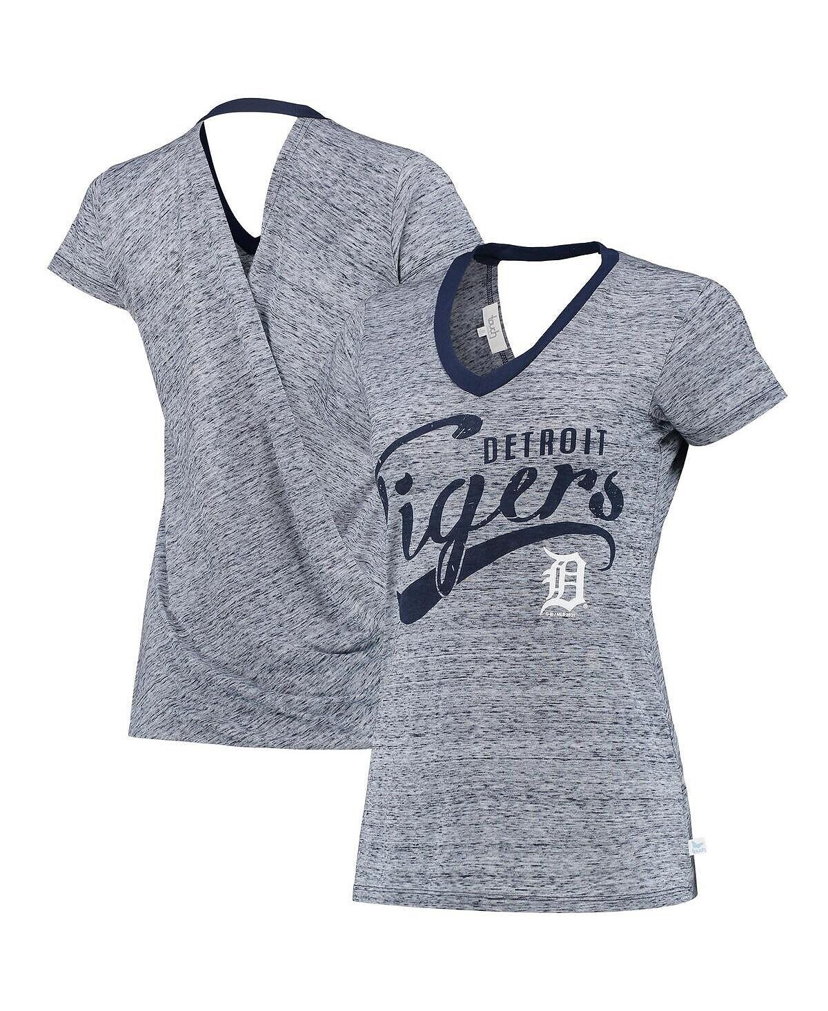

Женская темно-синяя футболка с v-образным вырезом и запахом на спине Detroit Tigers Hail Mary Touch, темно-синий
