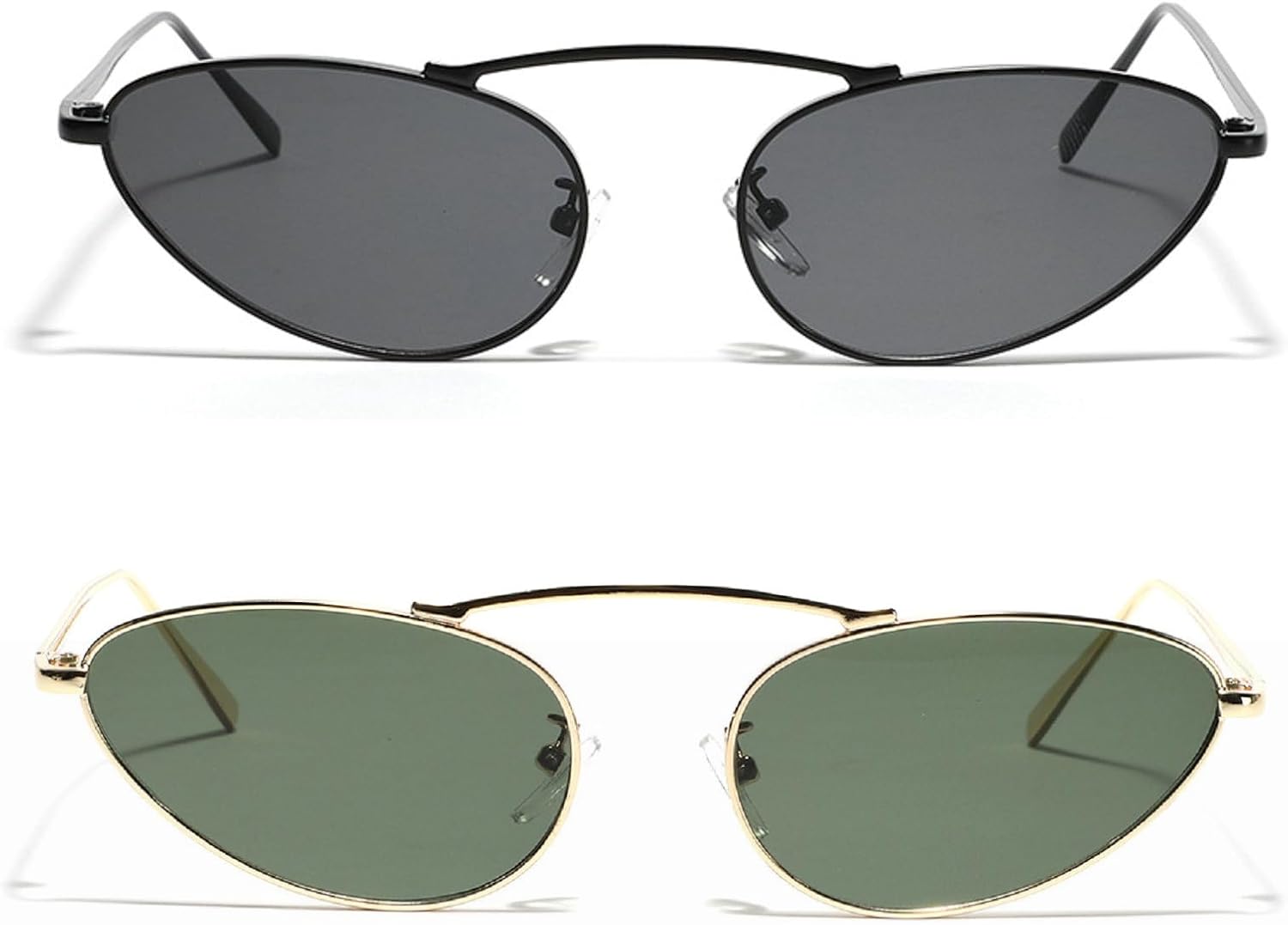 

Роскошные солнцезащитные очки «кошачий глаз» для женщин, модные, 2024 год, уникальные, маленькие, овальные, стильные, с металлической оправой, треугольной формой, защита от ультрафиолета UV400 mincl, 2pcs-black&green