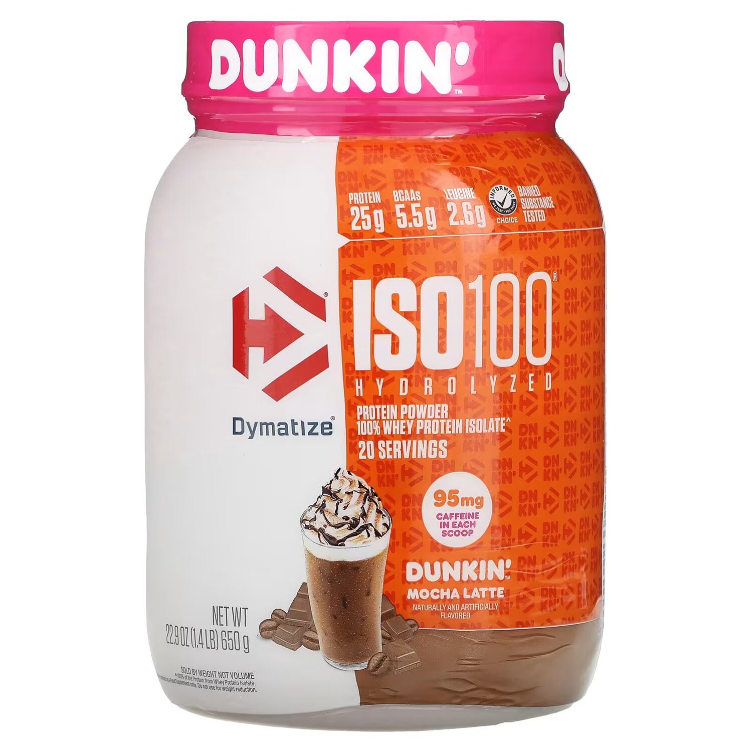 

ISO100 Гидролизованный, 100% изолят сывороточного протеина, Dunkin' Mocha Latte, 1,4 фунта (650 г) Dymatize