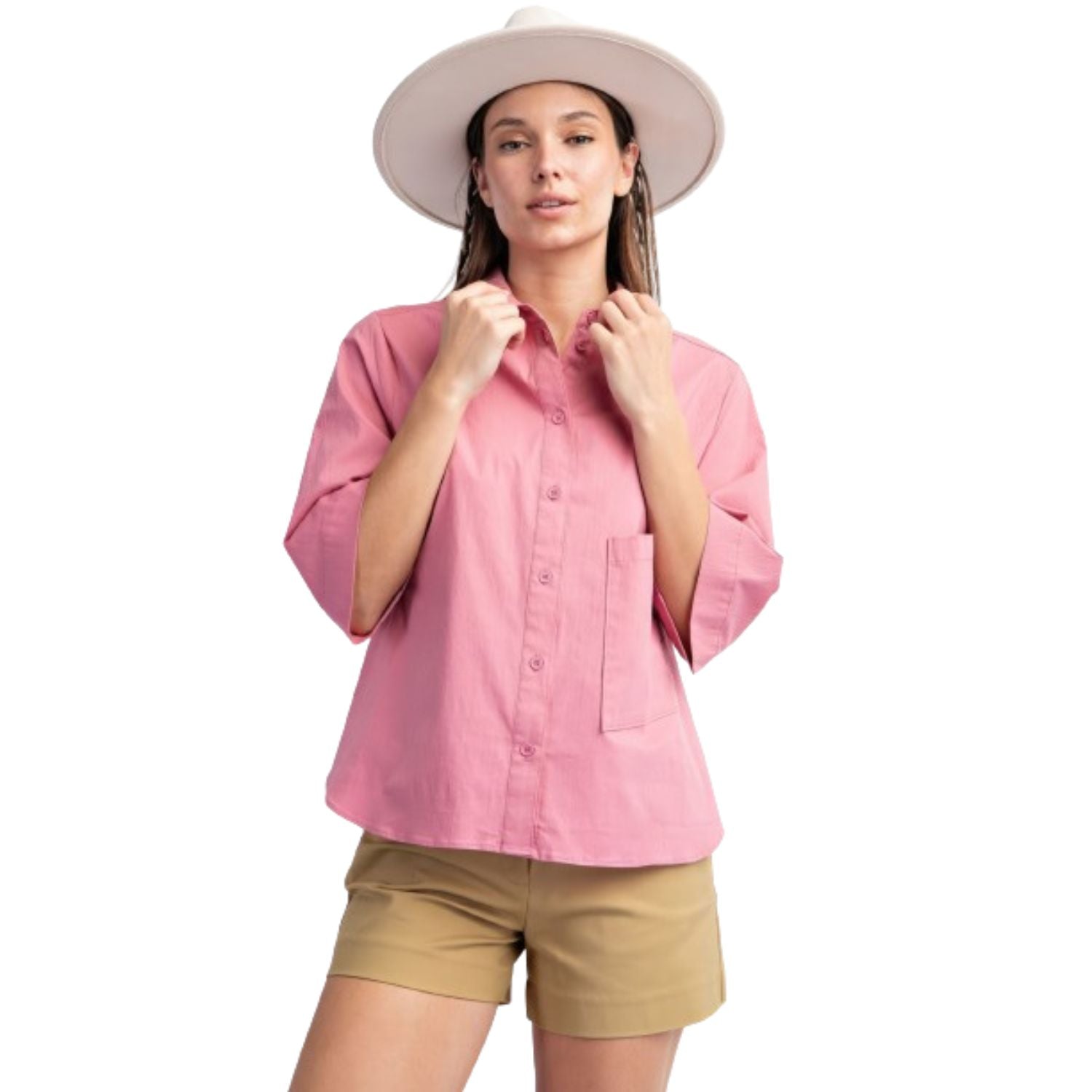 

Рубашка на пуговицах из эластичного поплина Half Slvs FASHNZFAB, цвет mauve