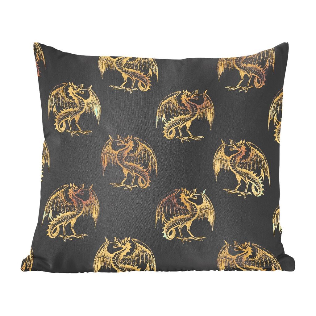 

Декоративная подушка MuchoWow, диванная подушка для гостиной, декоративная подушка 60 x 60 см с узором - дракон - золото - черный - чехол на подушку - хлопчатобумажная ткань - декоративные чехлы на подушки