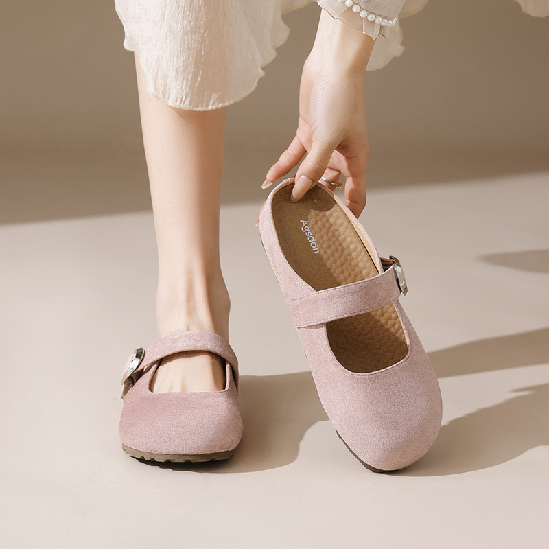 AGSDON Закрытые тапочки на каблуке 3 см женские розовые, цвет Pink — фото 4
