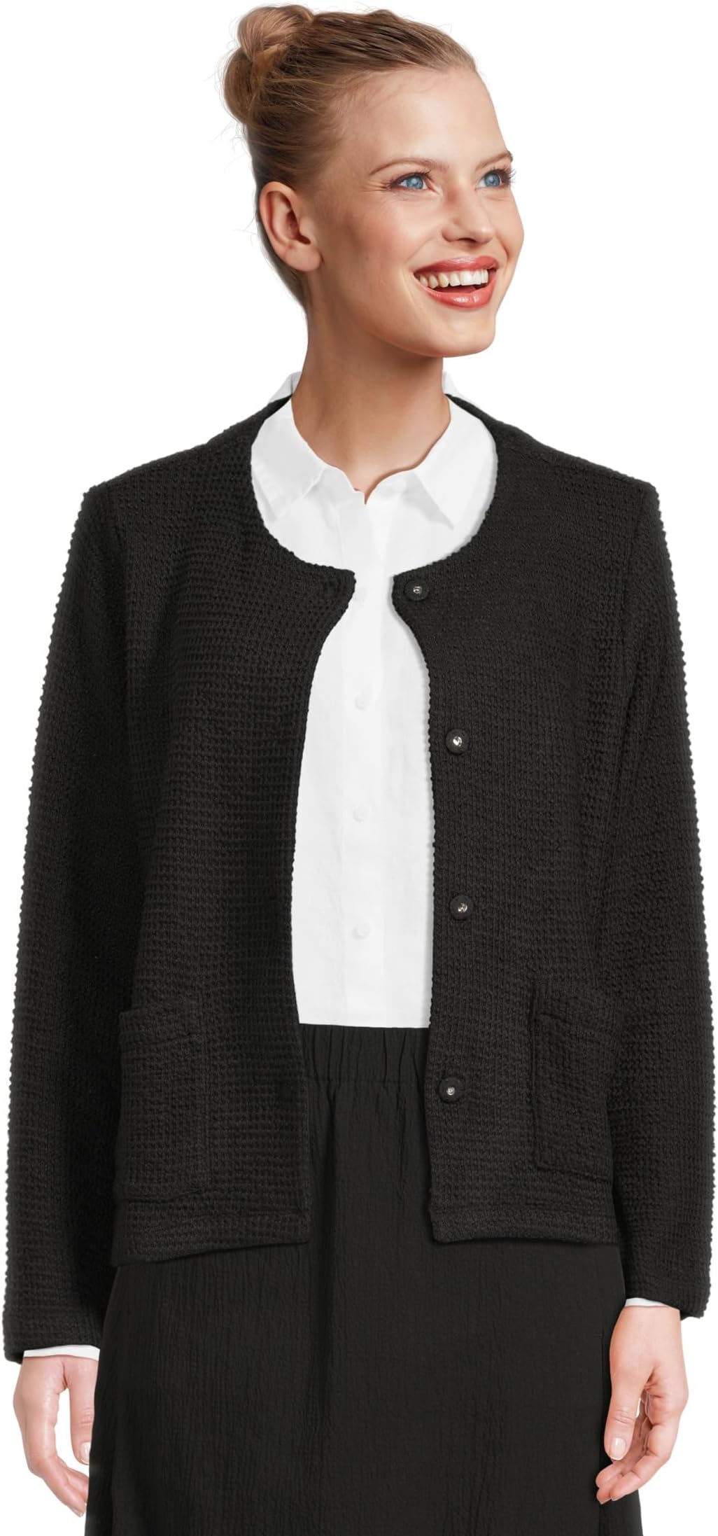 

Куртка Eileen Fisher Organic Cotton Boucle Round Neck Jacket, черный