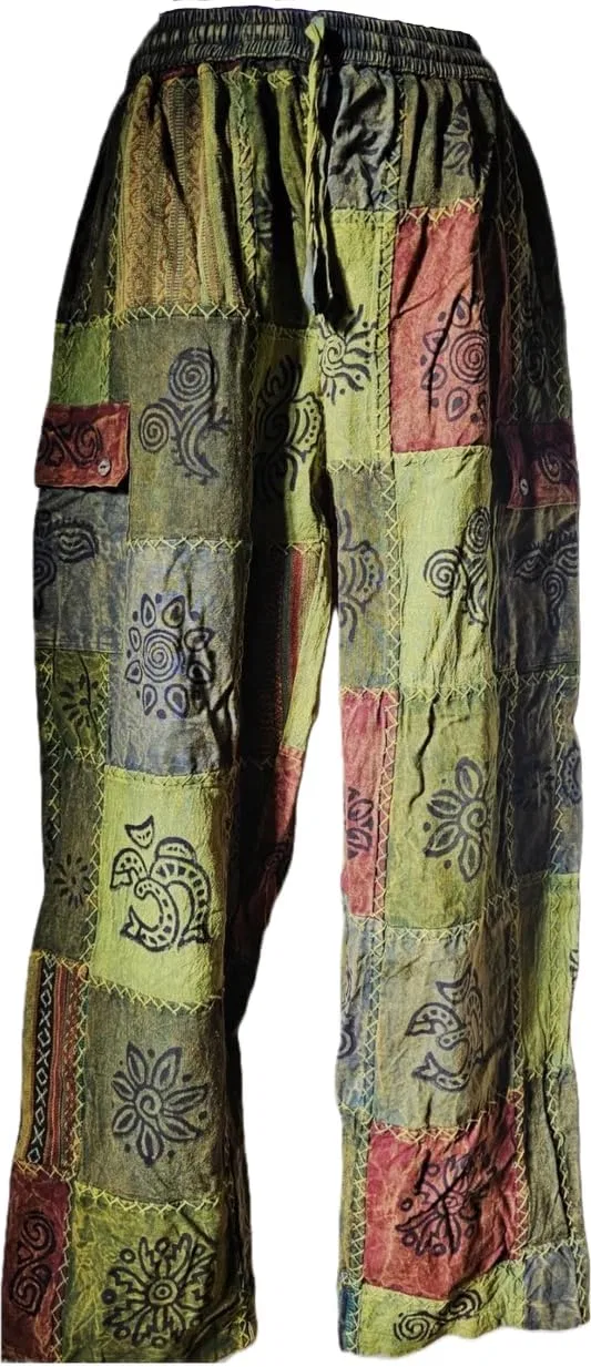 Широкие брюки Patchwork Cotton, Karma Handicrafts, Green