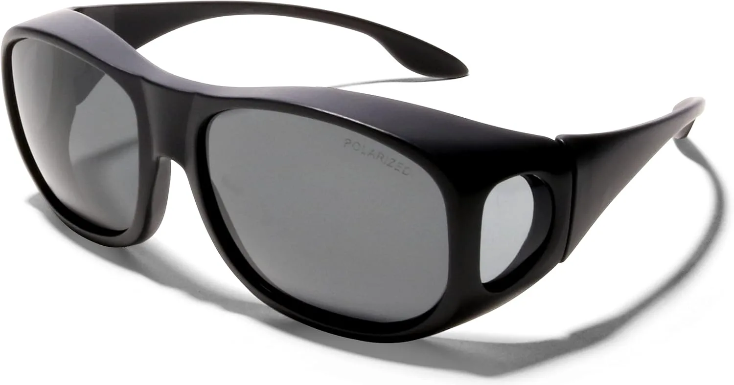 

Солнцезащитные очки ShadyVEU Oversized Cover Up Round Polarized Anti-Glare Fit Over Glasses Wraparound для мужчин и женщин, Matte Black Frame / Smoke Lens