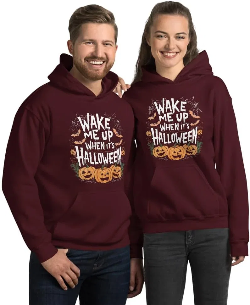 Толстовка Wake Me Up When It's Halloween, смешная футболка с тыквой в винтажном ретро-стиле Generic, бордовый