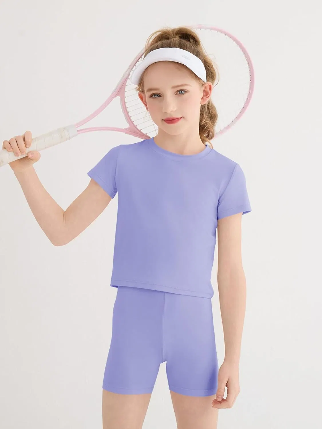Детский спортивный комплект Haloumoning, футболка и шорты, Light Purple, 5-14 лет — фото 2
