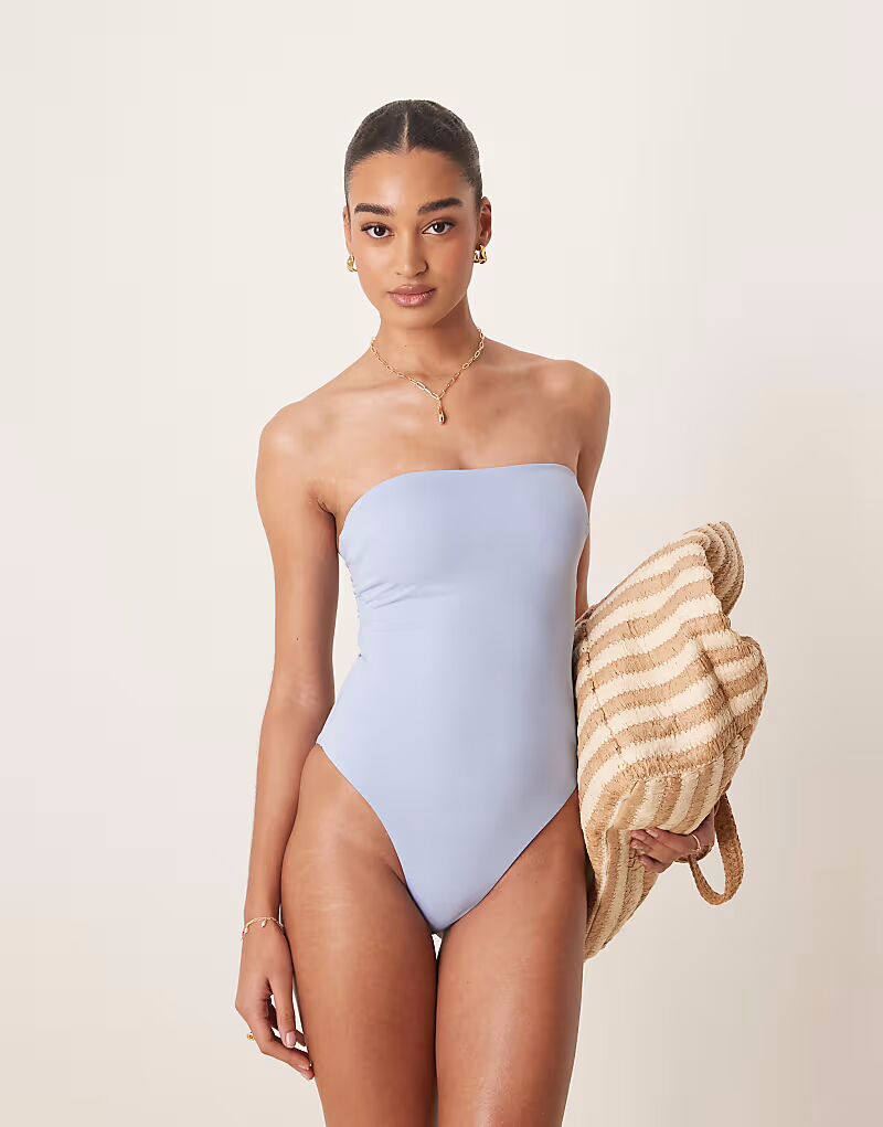 

ASOS DESIGN Maya элегантный купальник-бандо с подкладкой синего цвета