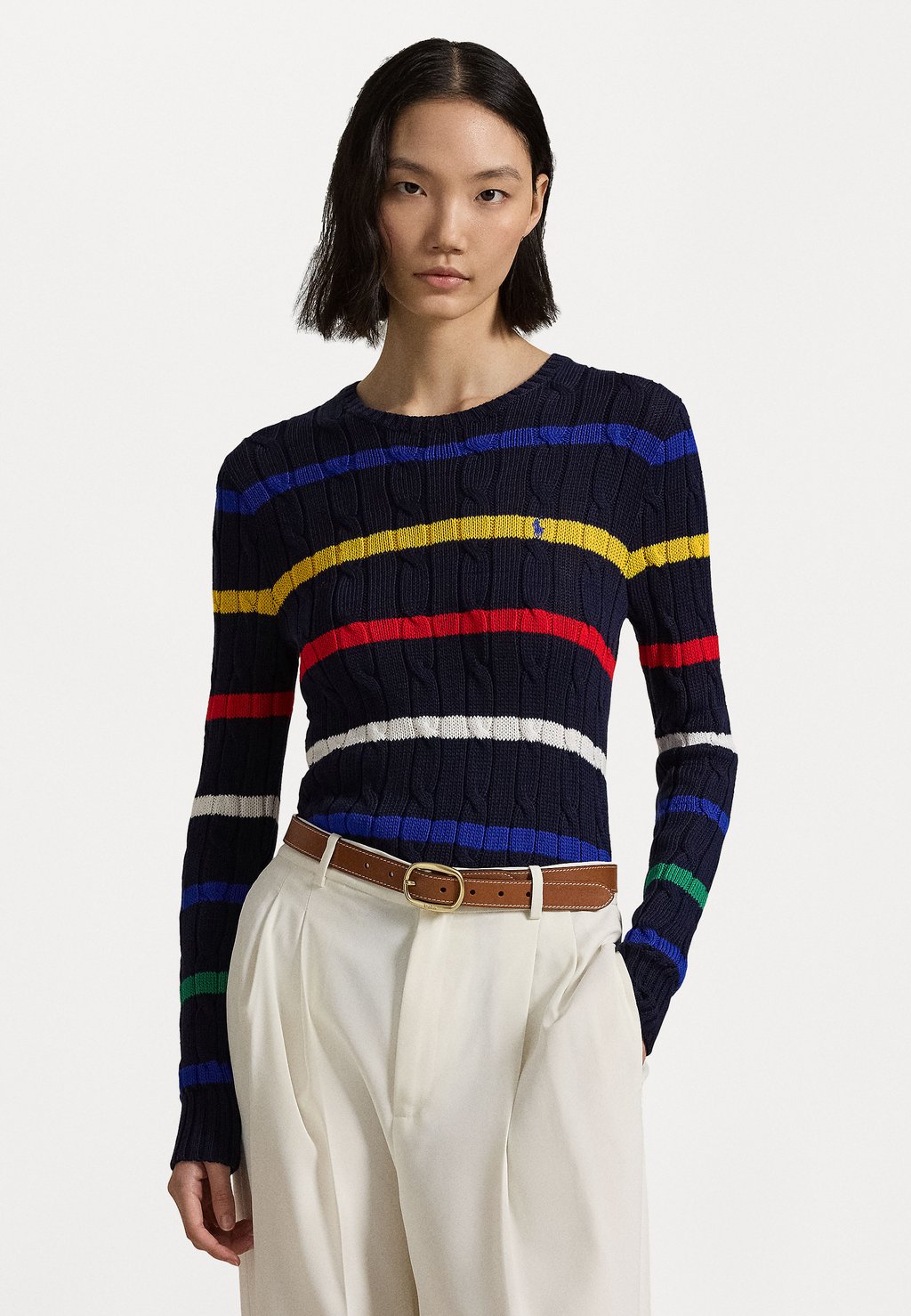 

Джемпер STRIPED CABLE KNIT COTTON SWEATER Polo Ralph Lauren, темно-синий