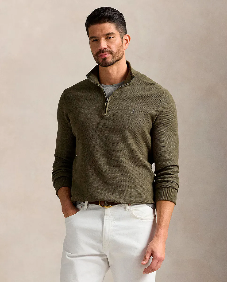 

Мужской хлопковый свитер с короткой молнией больших размеров Polo Ralph Lauren, цвет Verde Oliva