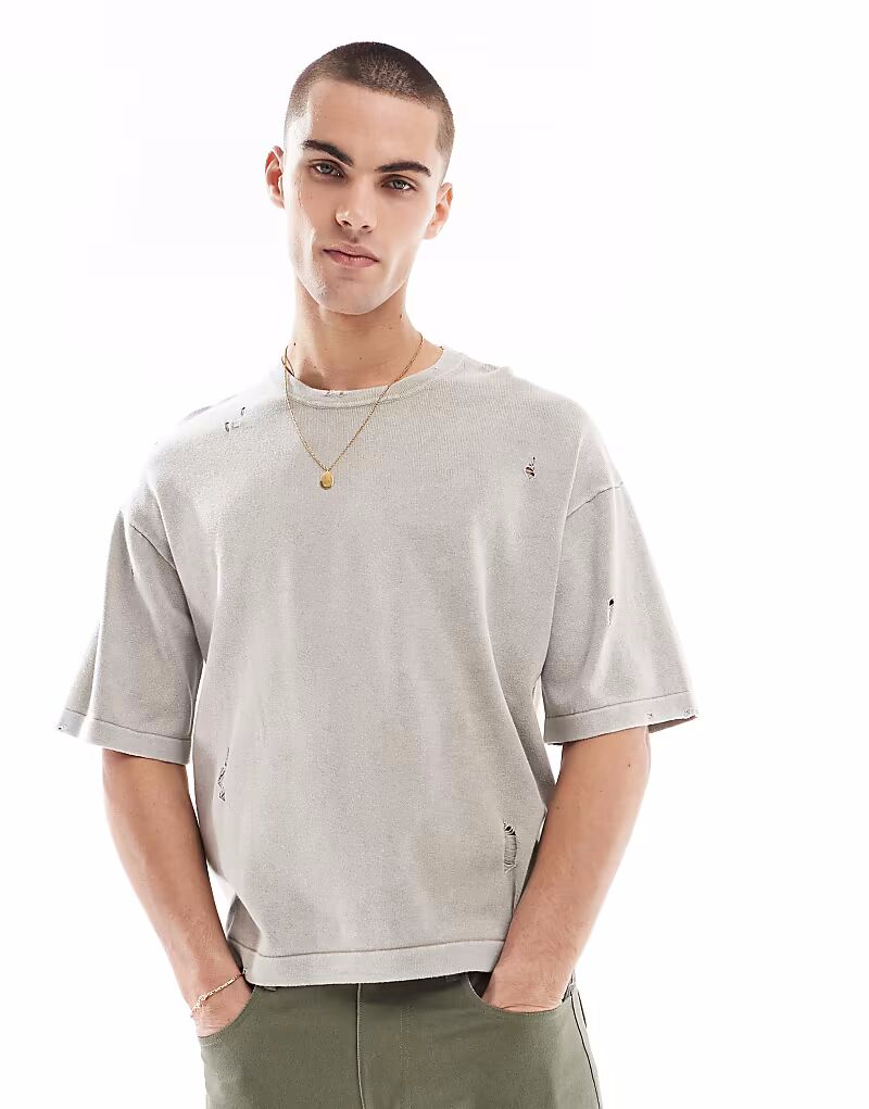

Трикотажная футболка Bershka бежевого цвета