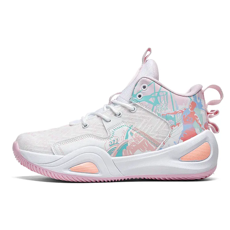 

Баскетбольные кроссовки для детей и подростков с амортизацией, износостойкостью, отскоком, легкой амортизацией и средним верхом Yi Jiabao, белый/серый