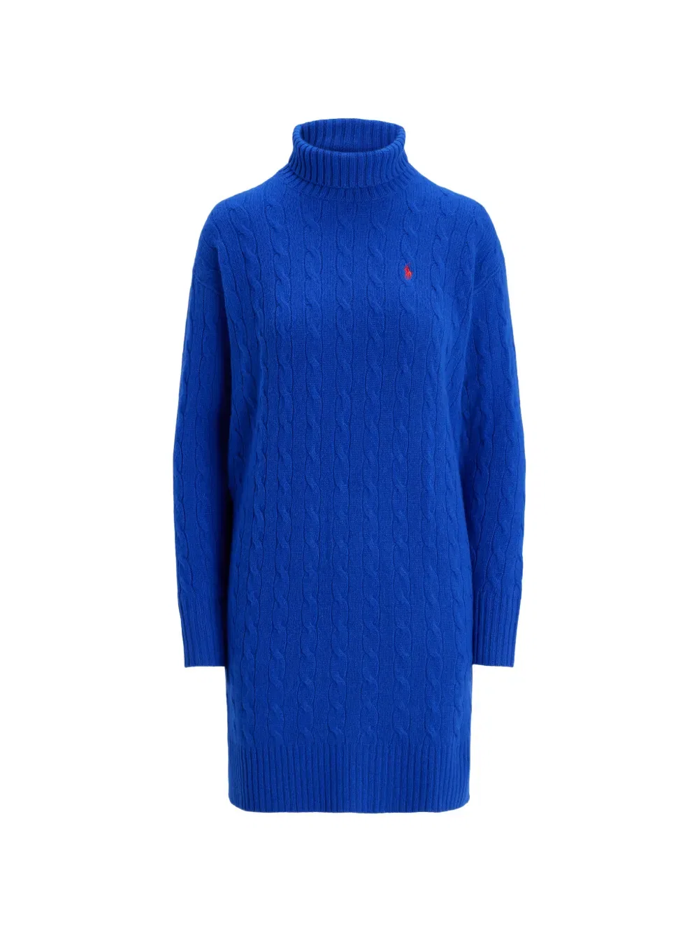 Мини-платье крупной вязки с высоким воротником Polo Ralph Lauren, синий