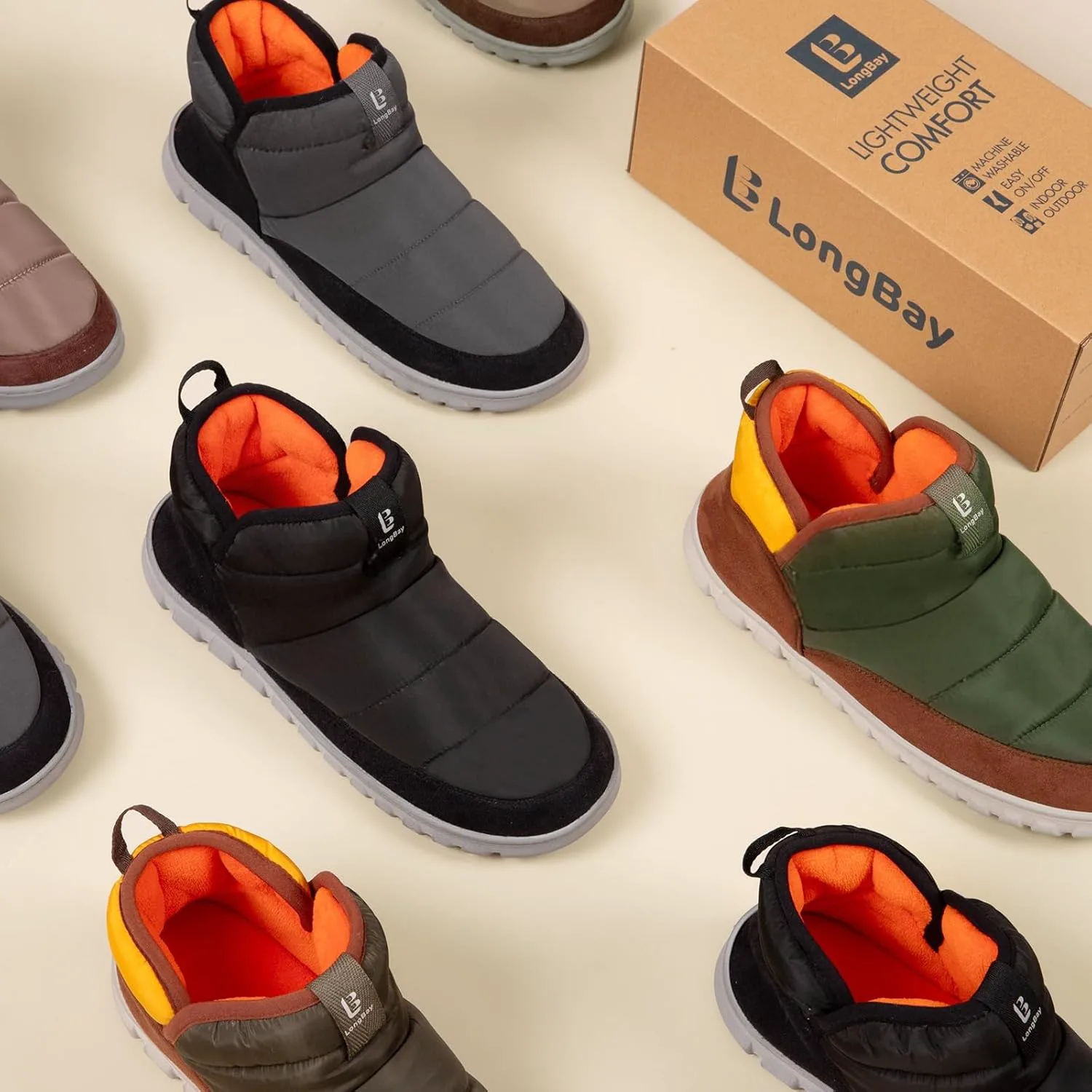 

Мужские тапочки-ботинки LongBay с амортизирующей пенной стелькой для дома и улицы, теплые домашние обувь, спортивные, для отдыха и кемпинга, зеленый