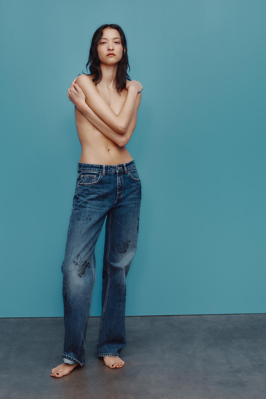 

Широкие джинсы trf со средней посадкой ZARA, темно-синий