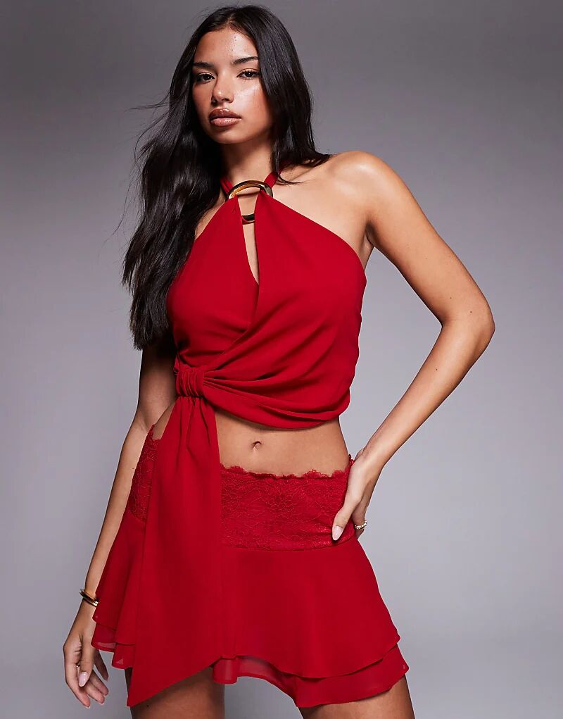 

Комбинируемый топ из шифона Tiger Mist Indigo с драпировкой и завязками по бокам, красного цвета