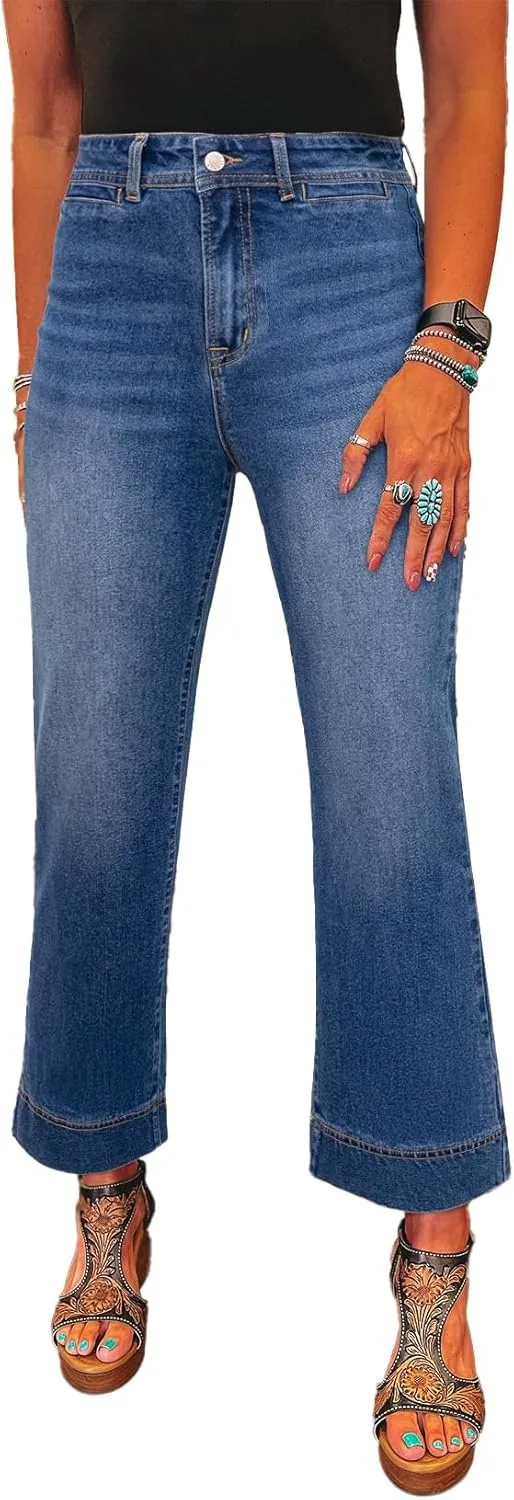 

SHEWIN женские джинсы с широкими штанинами на высокой талии, стрейч, длина по внутреннему шву 25-26 дюймов