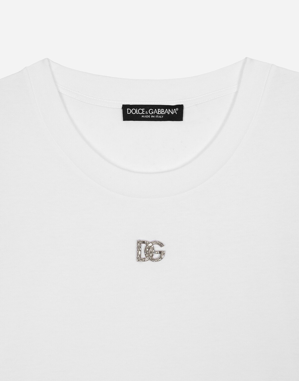 Хлопковая футболка с кристальным логотипом dg Dolce & Gabbana, белый — фото 3
