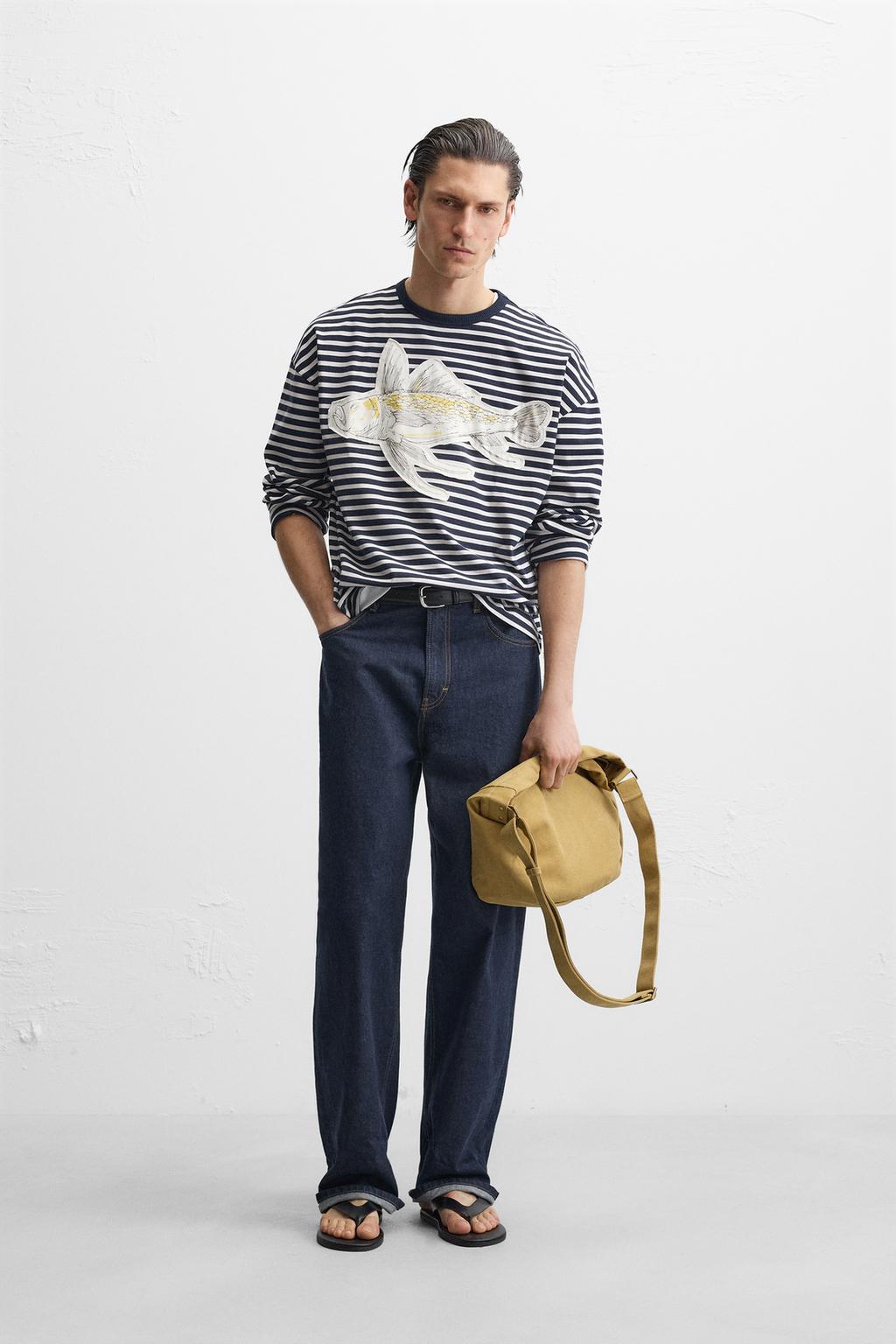 

Футболка с нашивкой в полоску ZARA, цвет White/Navy