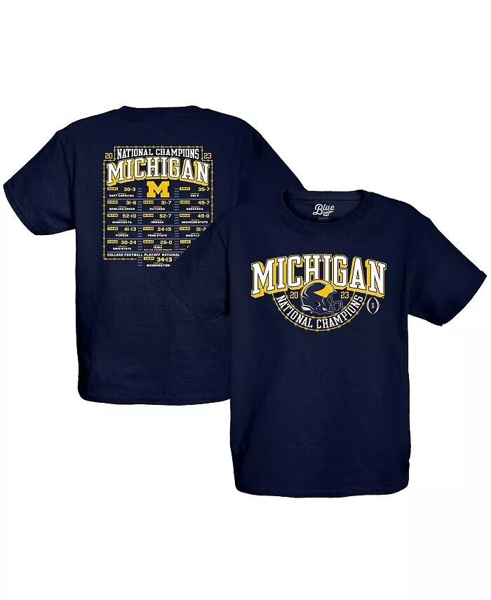 

Молодежная футболка Navy Michigan Wolverines College Football Playoff 2023 National Champions Gold Dust Schedule Blue 84, синий